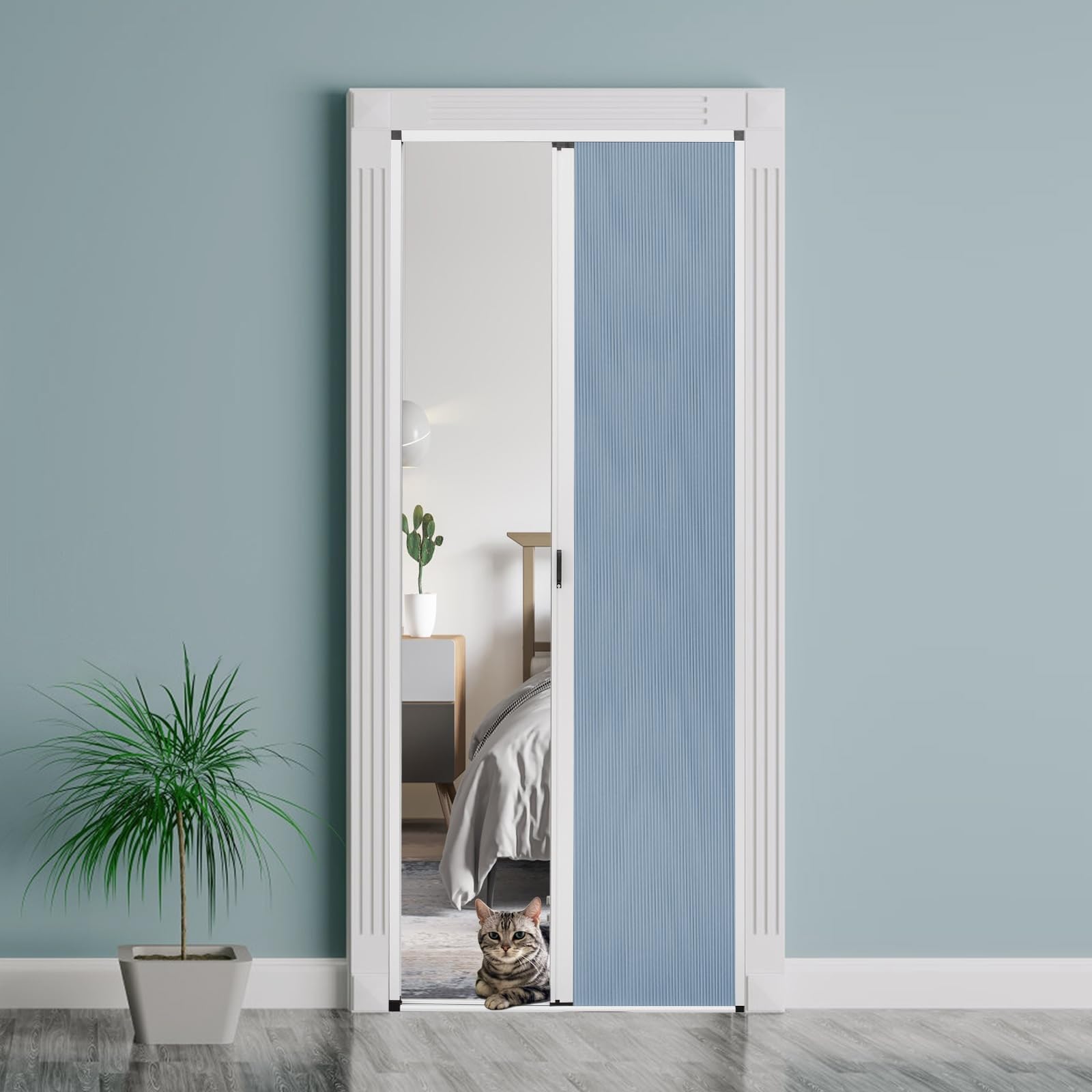 Folding Sliding Door with Lock and Key Metal Frame and Non-Woven
